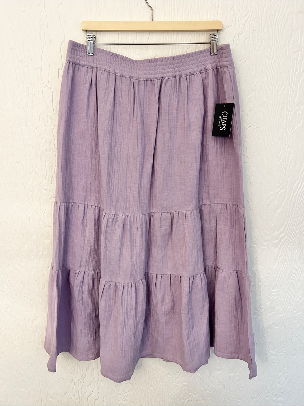 CHAPS NWT Lavender Gauzy Cotton Tiered Maxi Skirt XL Boho Beachy Summer Pastel